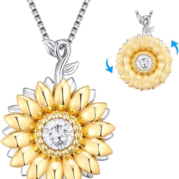 Rotatable Sunshine Sunflower Pendant Necklace, S925 Sterling Silver NWOT - Picture 2 of 5